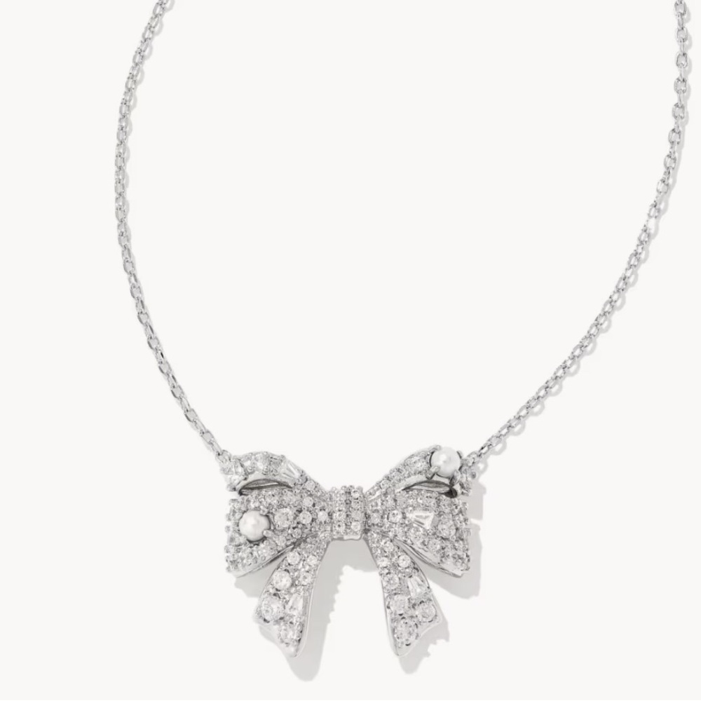 Kendra Scott Krista Silver Bow Pendant Necklace in White Mix-NWT